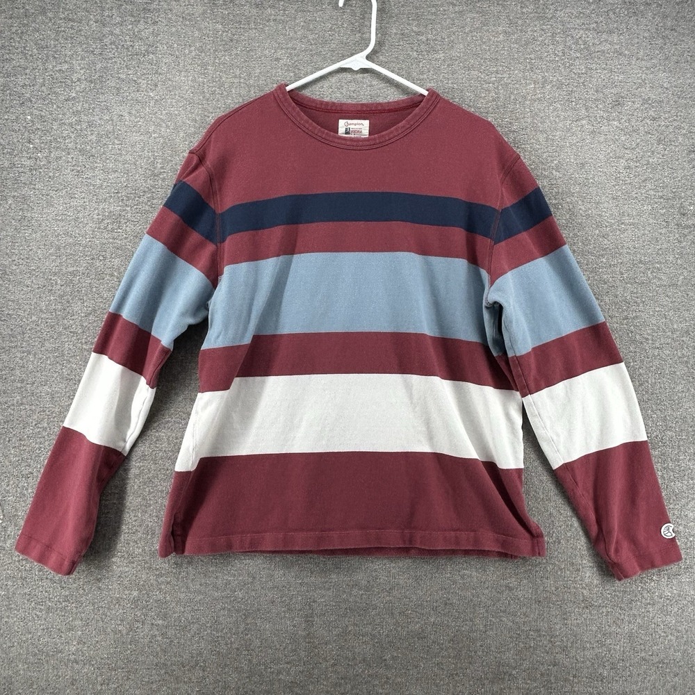 Champion Todd Snyder Sweater Men Size Large Burgundy Stripe Casual Cotton